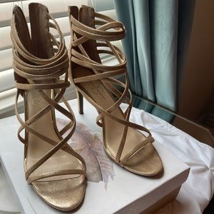 Jessica Simpson Harmoni Gold dusted gladiator heel